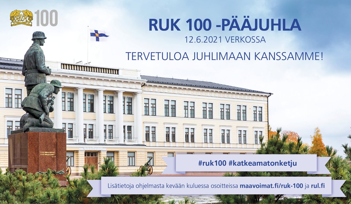 ReserviupseeriK's tweet photo. Kesältä 2020 siirtynyttä #RUK100 -pääjuhlaa vietetään 12.6.2021 verkossa. #Reserviupseerit ja muut kiinnostuneet voivat aktiivisesti osallistua juhlaan verkkolähetyksessä ja sosiaalisessa mediassa.
Juhlan tarkemmasta sisällöstä ja aikataulusta tiedotetaan myöhemmin keväällä. #rul https://t.co/jyPRRtH7xe