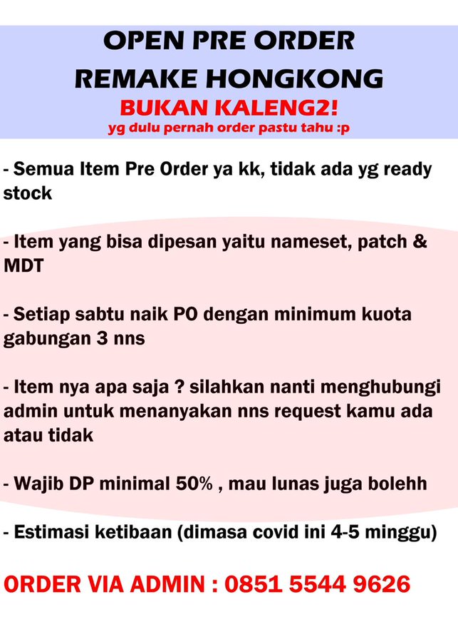 Please attention new info!! OPEN PRE ORDER NAMESET & PATCH remake HK Yg dlu pernah pesen pasti tau kualitasnya 😁 Cuss yg mau order bisa wa ke nomor admin yg ada di flyer yaa!! Tkyu