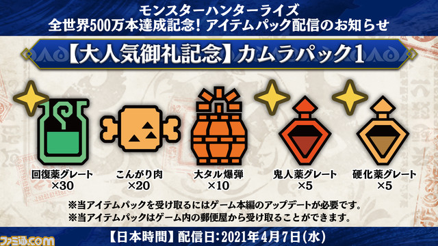 ファミ通 Com モンスターハンターライズ 全世界500万本突破を記念したアイテムパックの配信がスタート ハチミツが50個貰える ハチミツくださいキャンペーン で配布が決定した ハチミツ50個のプレゼントも モンハンライズ T Co Yzyvighsd2 ファミ通 Com モンスターハンターライズ 全世界500万本突破を記念したアイテムパックの配信がスタート ハチミツが50個貰える ハチミツくださいキャンペーン で配布が決定した ハチミツ50個のプレゼントも モンハンライズ T Co Yzyvighsd2