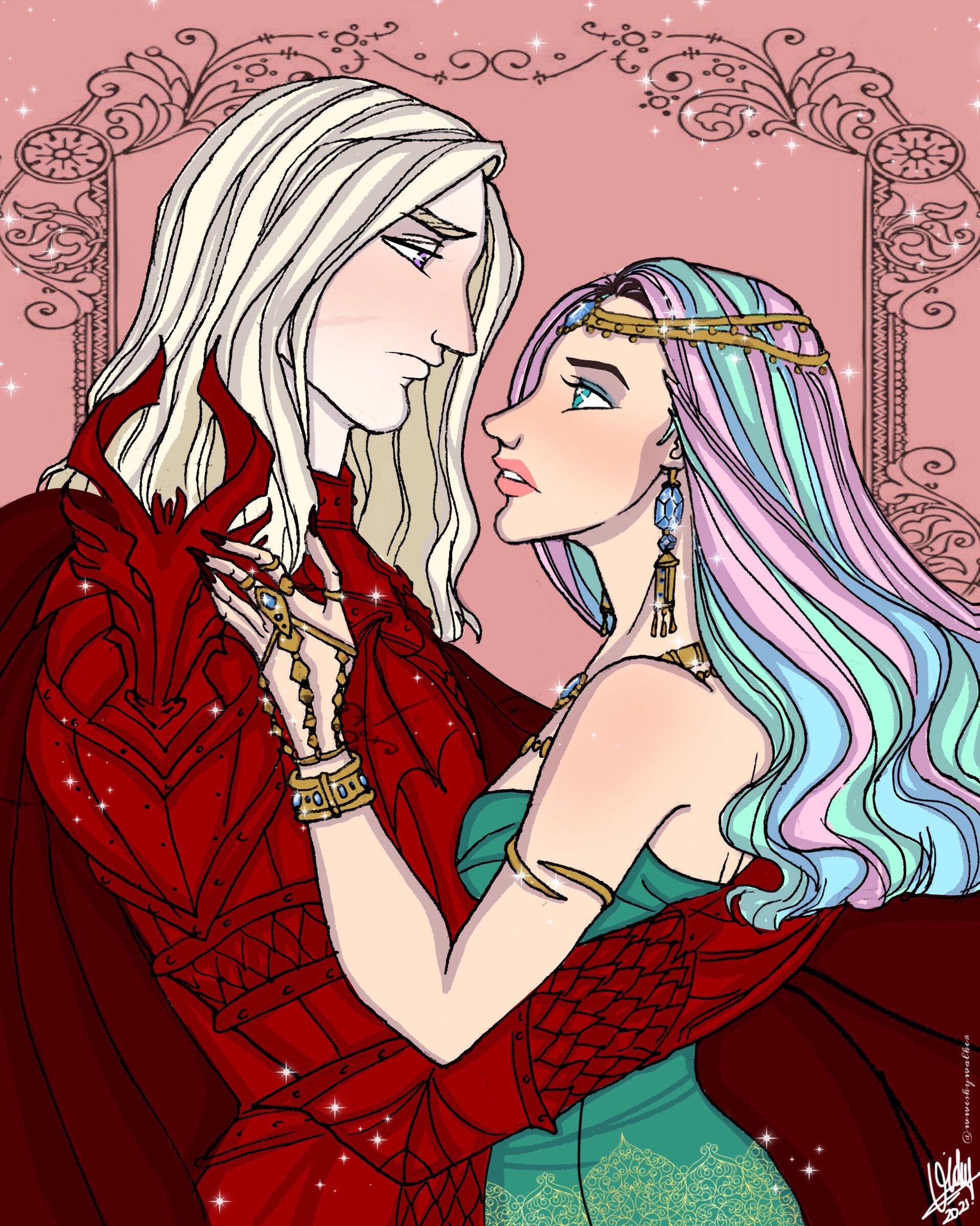 Veronica (commission closed) on Twitter: "✨🌺 Daemon I Blackfyre &amp;  Rohanne of Tyrosh 🌺✨ “... thereby seeing his half brother Daemon Blackfyre  wed to Rohanne of Tyrosh as Aegon had desired.” #GameOfThrones #