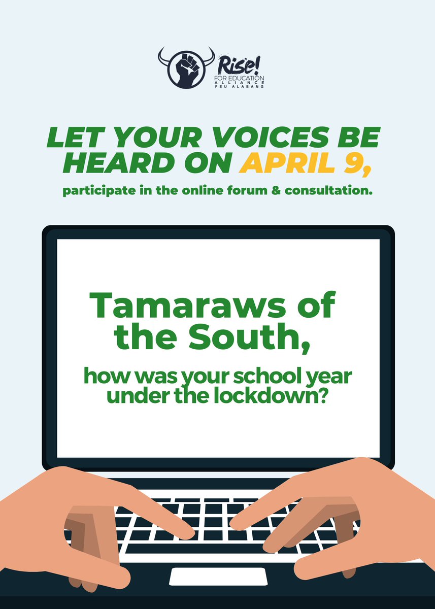 With more than 800k recorded COVID-19 cases, it has been 388 days since we were first quarantined. 

How are we coping, Tamaraws of the South? Let your voices be heard! Join the online forum and consultation on April 9, 3PM via Google Meet. 

#NoStudentsLeftBehind