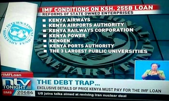 mohammedhersi's tweet photo. Kenya  &amp; IMF

Fact we failed to run these parastatals.  Let others do it and who knows this could be the silver lining of this mess. Get me a working airline, working port, cheap reliable electricity  ....then I dont care who is the MD or who is in the board of these firms. https://t.co/X06Ib0n3vB