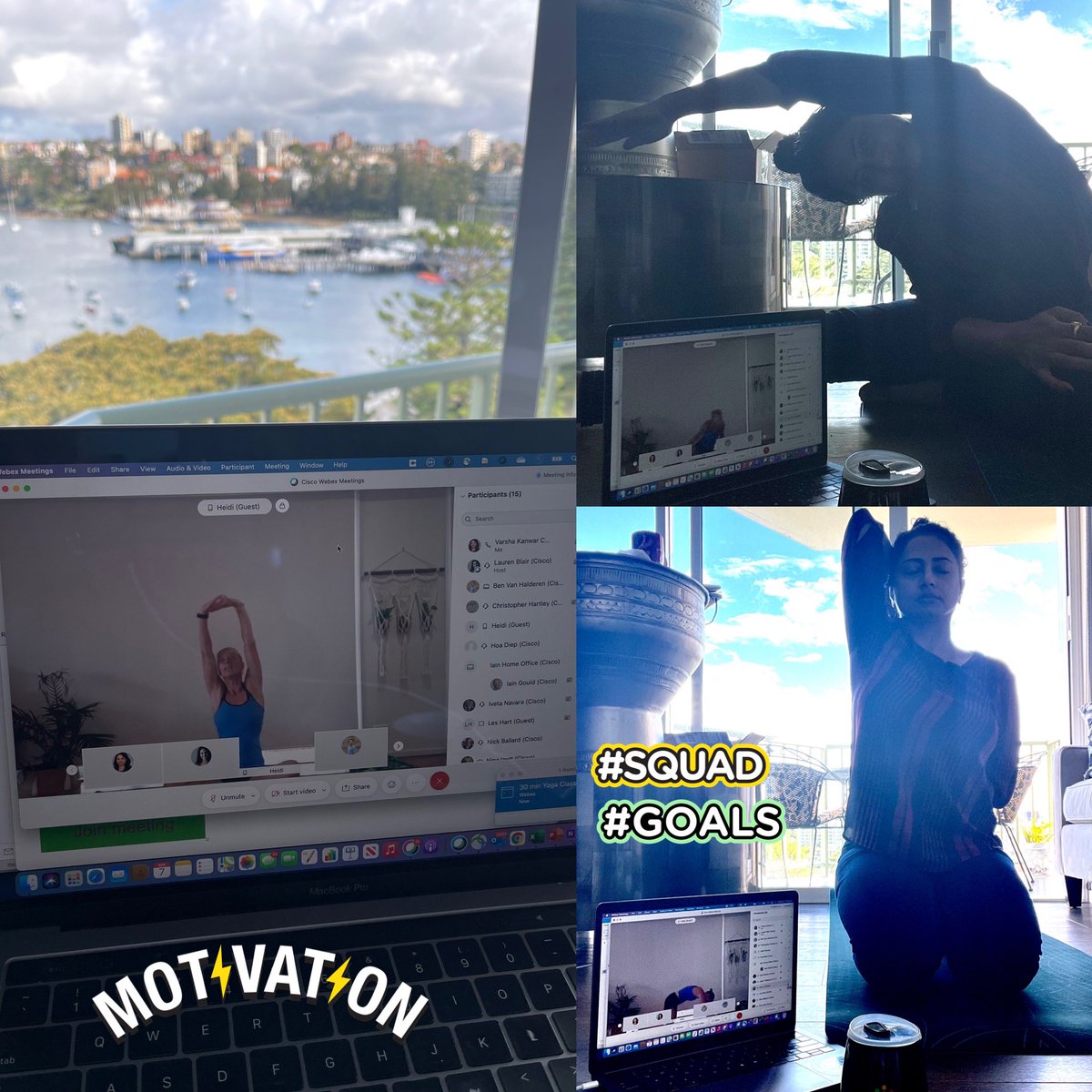 VarshaKanwar's tweet photo. “Yoga is the journey of the self, through the self, to the self." #FlexibilityFlow 30 mins Yoga with Heidi Horne thanks to @CiscoANZ People & Communities in partnership with @Bupa. #WeAreCisco #LifeOnWebex #MindfulnessMatters #HealthIsWealth #YogaInspiration https://t.co/nLUcSE9Wqr