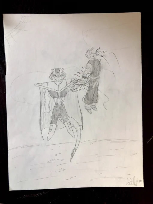 Went through three Manila folders and most of it is crap. Here are the oldest drawings I can find, from 1999. Obviously Dragon Ball Z rip offs although at the time I would have angrily explained they were my own original characters. 