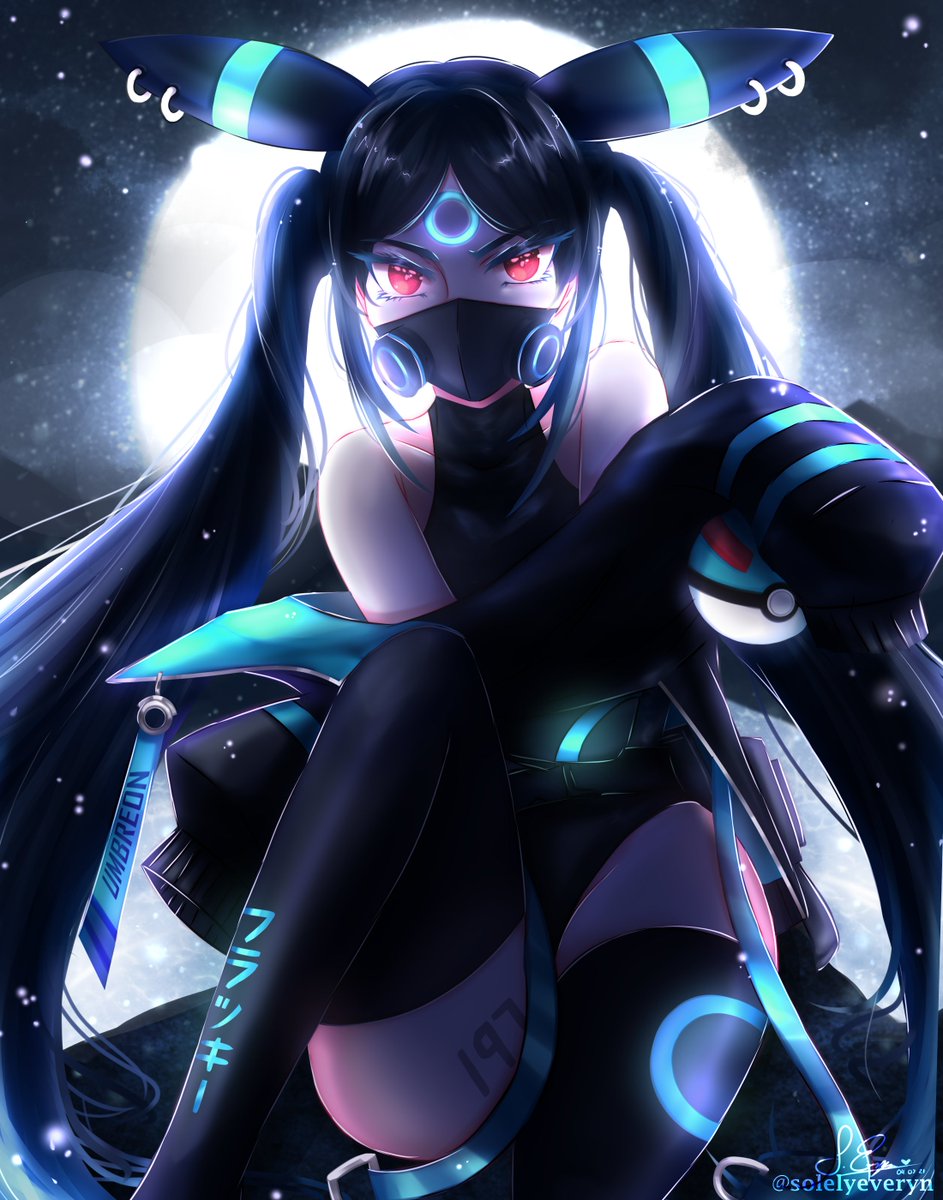 A Shiny Umbreon has appeared! Humanizing my favourite pokemon! Credits to  @fresh_bobatae for the design! #anime #pokemon #fanart #umbreon #art  #artist #artontwitter #digitalart #kamvaspro16 #huion #artoftheday  #pokemonfanart #umbreonfanart, image size:943x1200