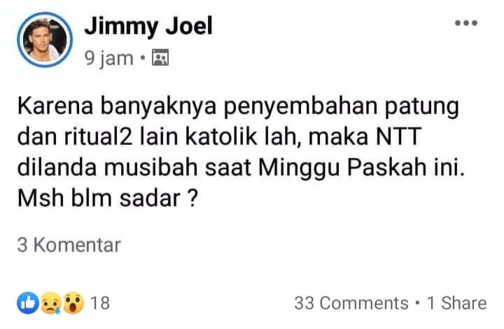 Mari datang dan omong langsung di depan muka orang NTT. Screenshoot dari FB.
Cc <a href="/HumasPolri/">Divisi Humas Polri</a> 
<a href="/NTT_Update/">NusaTenggaraTimur</a> <a href="/Info_Kupang/">Info Kupang NTT</a>