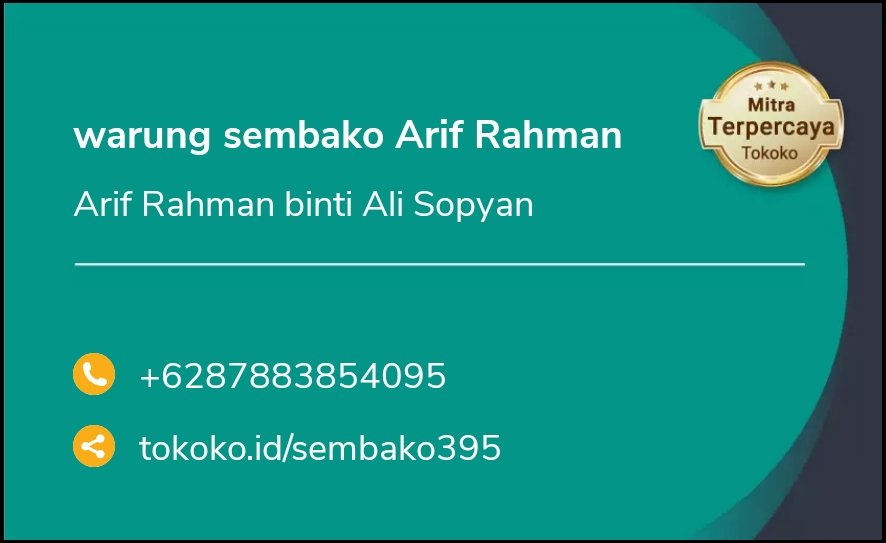 Beli di warung sembako Arif Rahman  mudah &amp; aman melalui Tokoko
👇
tokoko.id/sembako395
