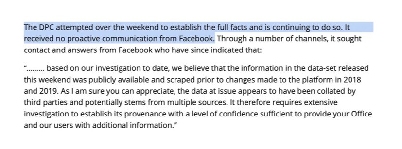 And this was the Irish DPC yesterday - Facebook’s regulator - in Europe. It hadn’t been able to get any sort of a straight answer from Facebook. Yet if Facebook failed to notify it of a breach - which this suggests - it risks a fine of up to 4% of Facebook’s global turnover5/