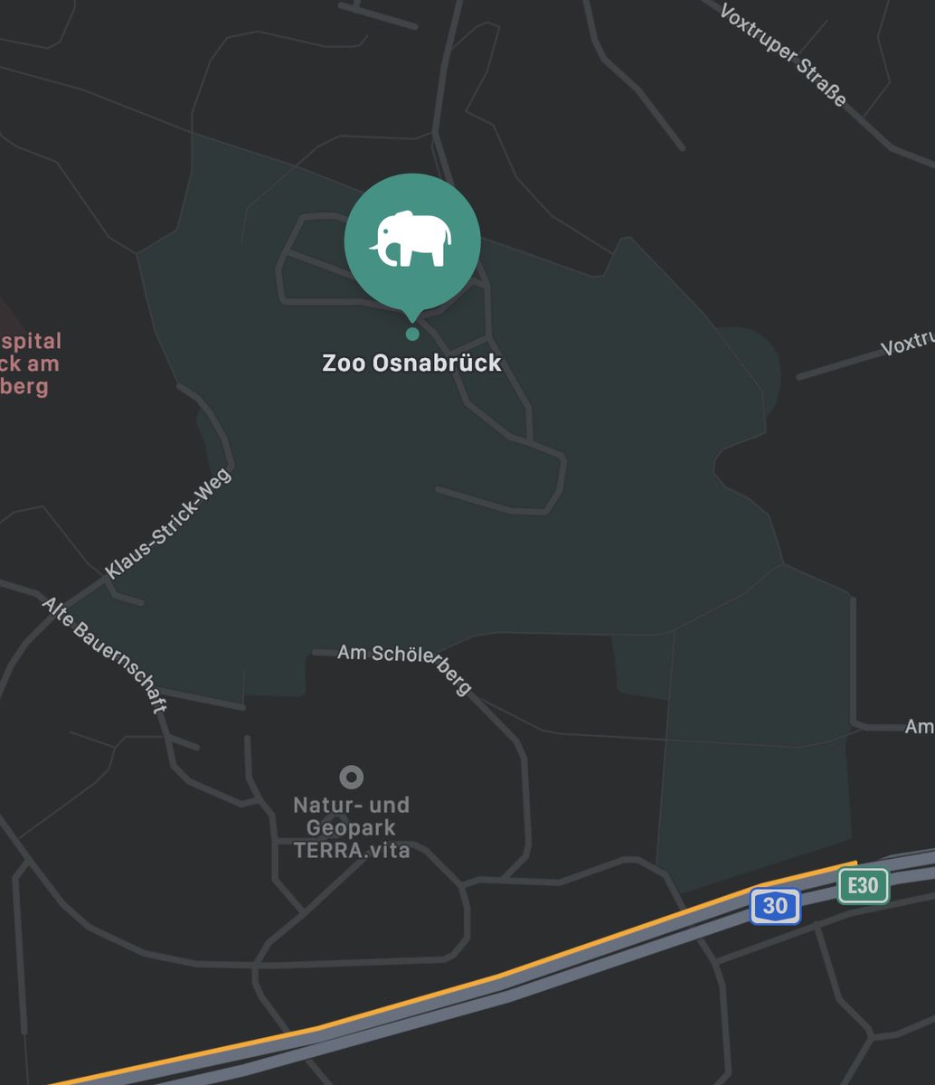 Nehmen wir den vor allem nachts sehr beliebten Zoo Osnabrück, wo hat da der Betreiber wohl den Mittelpunkt des Check-out Radius gesetzt? Am Eingang? Am Ausgang? Gibts eigtl mehrere Ausgänge? In der geografischen Mitte des Zoos? Und mit welchem (riesigen?) Radius?  #LucaApp /11