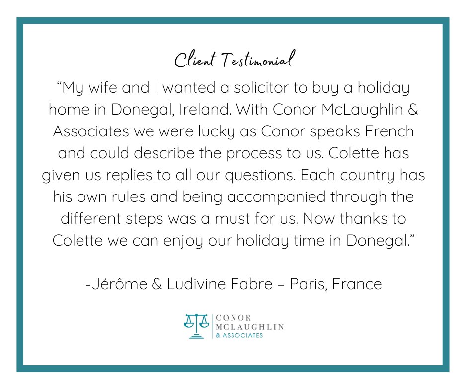 A recent client testimonial, many thanks to Jérôme &amp; Ludivine Fabre for choosing Conor McLaughlin &amp; Associates.
