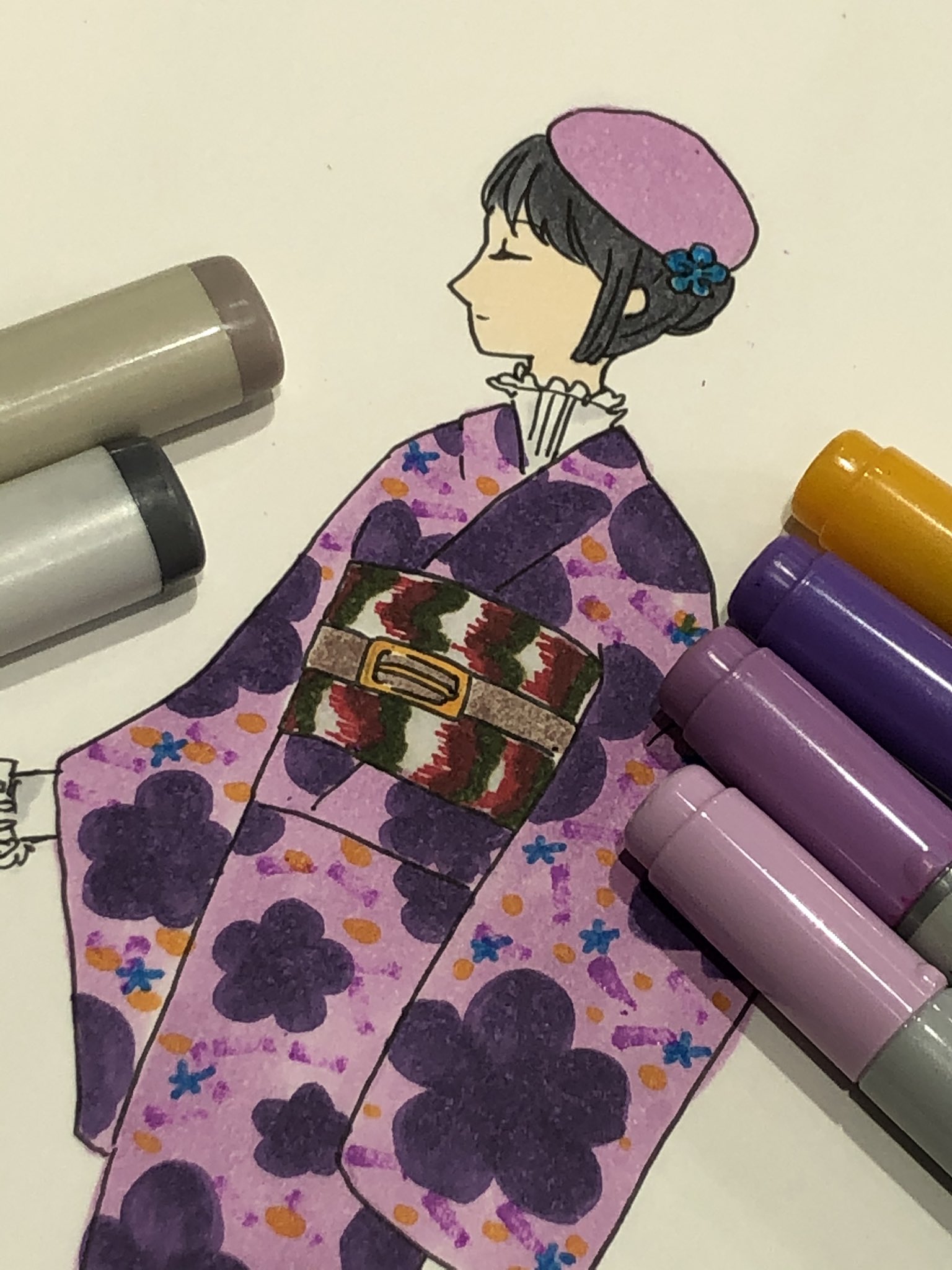 和装小物専門店 コモノハナ ブログ用のお絵かき中 アンティーク 和洋mixの可愛さ 表現できているでしょうか ブログには現物の写真もたくさん載せますので乞うご期待 コモノハナ ポールタウン 着物女子 アンティーク イラスト 和装小物