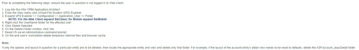 empath_e_'s tweet photo. How to: Delete a User's USEROPTIONS (WEB)

Certain end user-configured settings in the Web Client, such as tab layout and group visibility, are stored in the virtual file system. These option stores can be deleted if these settings need to be reverted to their defaults 
#InforCRM https://t.co/0vwMo9SWvx