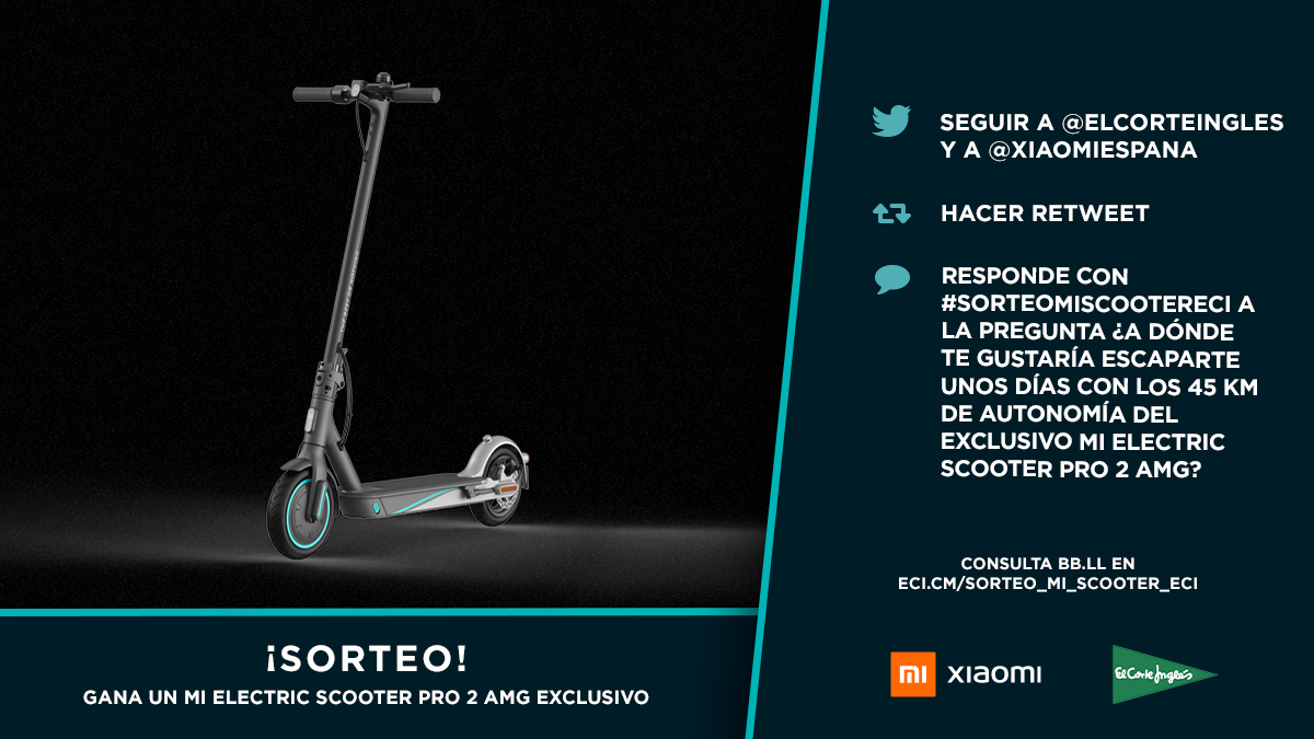 ¡SORTEO! ¿A dónde te gustaría escaparte unos días con los 45 km de autonomía del exclusivo Mi Electric Scooter Pro 2 AMG?
1️⃣ Síguenos y a <a href="/XiaomiEspana/">Xiaomi España</a> en Twitter
2️⃣ Haz RT
3️⃣ Contéstanos a la pregunta con #SorteoMiScooterECI
Consulta las BB.LL: bit.ly/3u8768g
¡Suerte!🍀