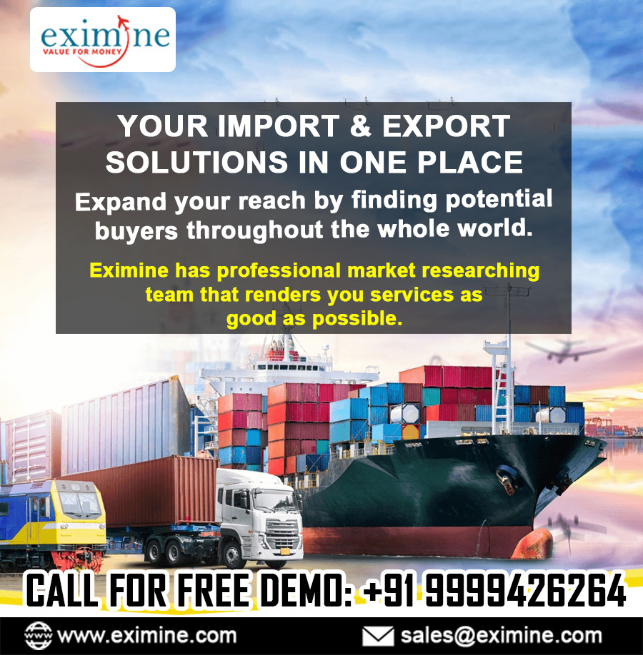 EximineServices's tweet photo. Your Import &amp; Export Solutions in one Place.
Eximine has a professional market researching team that renders your services as good as possible.
#Eximine #Importexport #ImportData #ExportData  
+91 9999426264
Email- Sales@Eximine.Com
Visit :- https://t.co/s3fwzEgxj6 https://t.co/0XWbuxbDuS