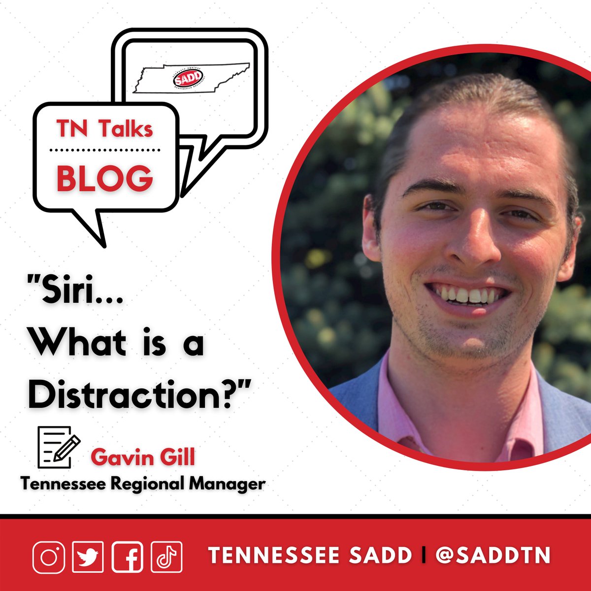 SADDTN's tweet photo. On TN Talks this week, we dive into the power of distractions as part of Distracted Driving Awareness Month. You will hear a humorous story of distraction that will relate to why distractions on the road are dangerous for all.  #SADD40 #TNTalks
Read NOW: https://t.co/gT50RlHjkj https://t.co/1AmdSLFY4z