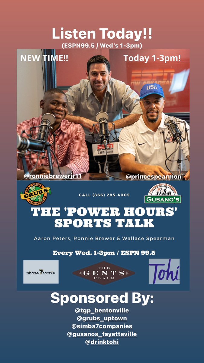 PowerHour995's tweet image. Wed = Show Time!! Listen Today! 

Hosted by: @APReal_Estate, @RonnieBrewerJr &amp;amp; @PrinceSpearmon 

Sponsored by: @grubs_dickson, @GusanosFay, @drinktohi, @simba7media &amp;amp; @thegentsplace