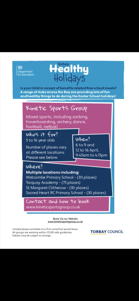 KSG are proud providers of Torbay Healthy Holidays. 

Book for next week via our Website 
kineticsportsgroup.co.uk