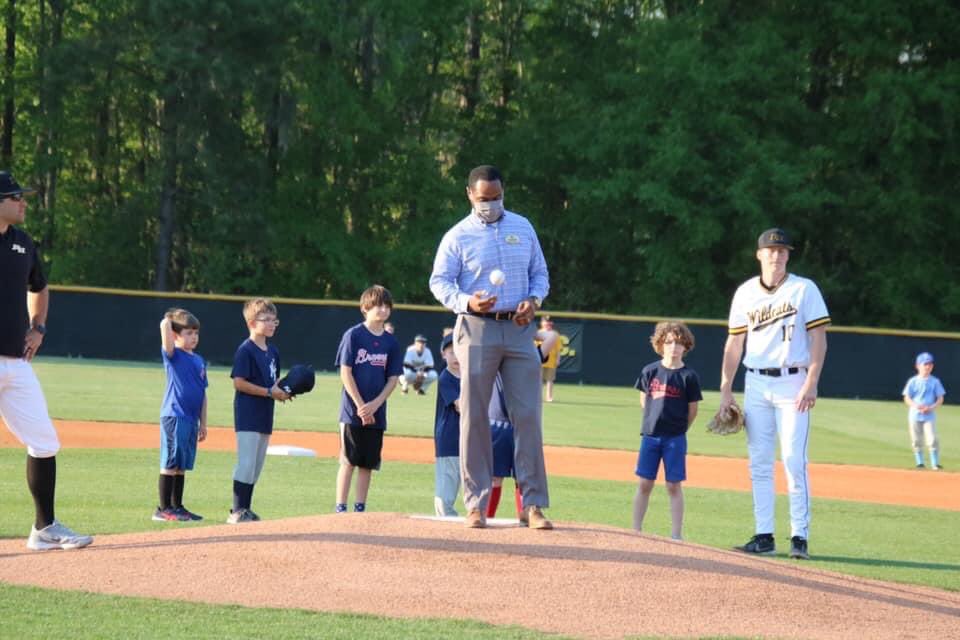 Thank you to Dr. Samose Mays, Parks and Recreation Director for Bryan County, for throwing out the first pitch in last night’s game vs. Camden County. We also loved having our future Wildcats join us on the field for the national anthem!