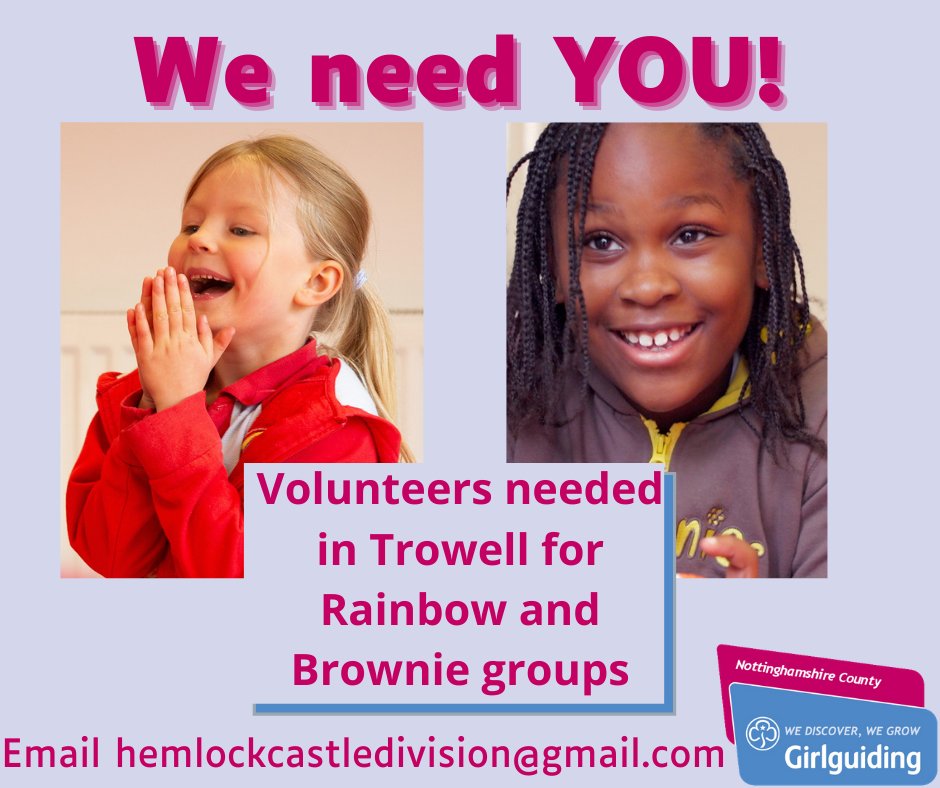 GirlguidingNott's tweet photo. Looking for a new challenge? @hemlock_castle are looking for new volunteers for their Brownie and Rainbow groups in Trowell. To find our more, contact them at hemlockcastledivision@gmail.com. #teamnotts https://t.co/Fyre7TLZLD