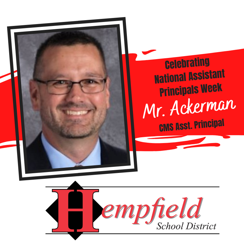 hempfield's tweet photo. We are very thankful to have Mr. Ackerman, Assistant Principal at Centerville Middle School.  🙌 He is an excellent role model for our students and dedicated Assistant Principal. Thank you Mr. Ackerman! @AckCMS #NationalAssistantPrincipalWeek #APWeek21 #PASuccess https://t.co/i6fxJZoobD