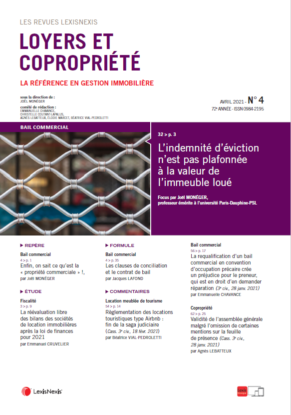 Le numéro d'avril est paru ! A lire notamment : un très beau focus de Joël Monéger (<a href="/MonegerJoel/">Joël Monéger</a>) en bail commercial. Un immense merci aux auteurs qui alimentent chaque mois cette revue : Ch. Coutant-Lapalus (@coutant_lapalus), B. Pedroletti, E. Marcet, E. Chavance, E. Cruvelier