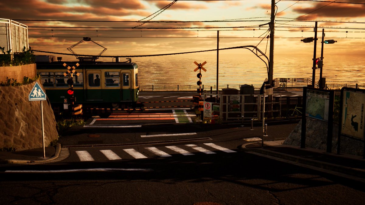 noguharu2's tweet photo. 完成しました。鎌倉高校前踏切です。
3つの時間帯を作りました。
#cg #CGブラッシュアップクラス　#クリエイティブアカデミー  #スラムダンク #SlamDunk #UE4 #maya #SubstancePainter  #風景 https://t.co/PUJvJoBi52