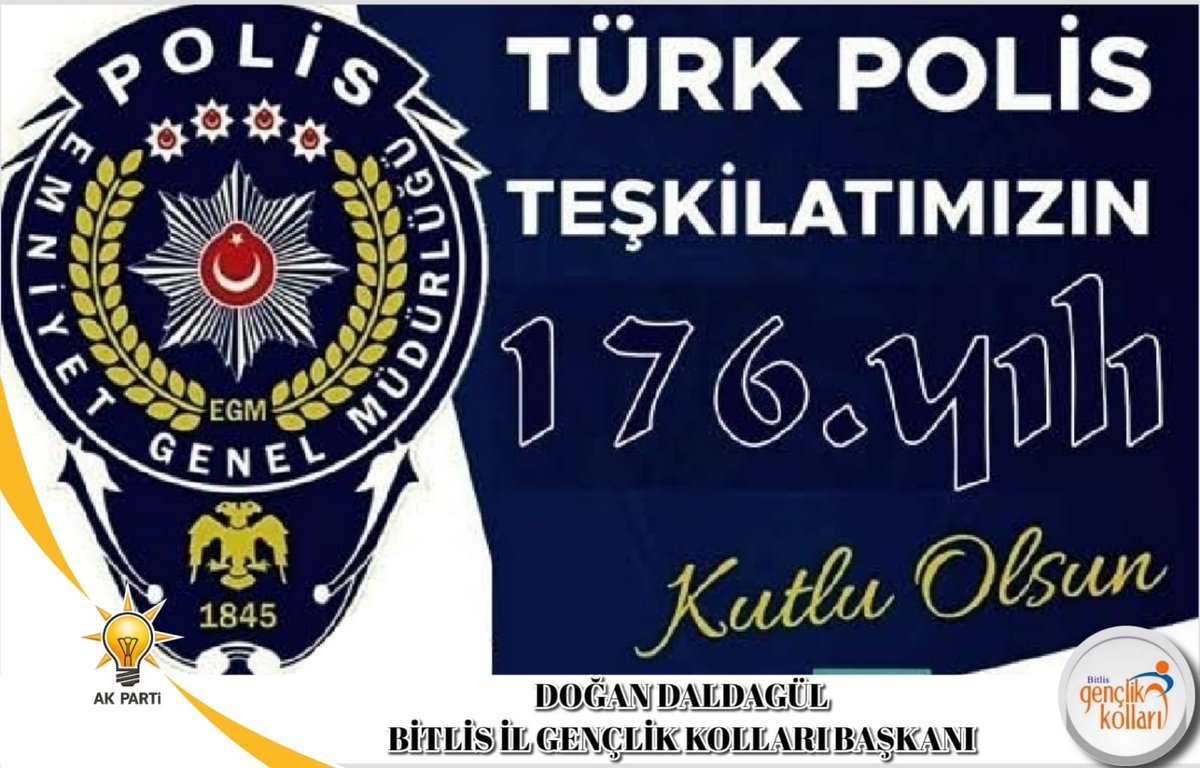 akgenclikbitlis's tweet photo. Huzurumuzun ve güvenliğimizin teminatı Türk Polis Teşkilatının Kuruluşunun 176. yıldönümü ve Kahraman Polislerimizin Polis Haftası kutlu olsun.

Huzur içinde yaşayabilmemiz için şehadete eren tüm Şehitlerimizi  rahmetle ve minnetle anıyoruz. 

#polishaftası https://t.co/UvdysJiaHv