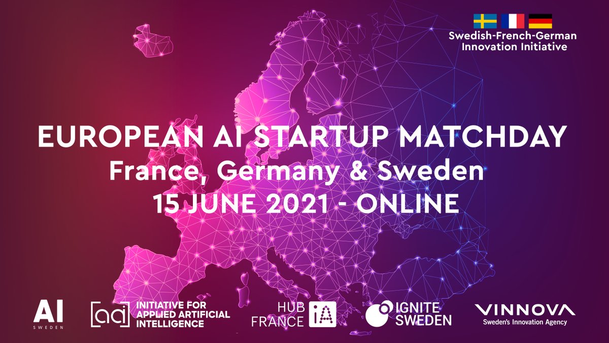 🇸🇪🇫🇷🇩🇪🚀We are teaming up with <a href="/AISweden/">AI Sweden</a>, appliedAI by <a href="/utumx/">UnternehmerTUM [x]</a> &amp; <a href="/HubFranceIA/">Hub France IA</a> for the first European AI Startup Matchday on June 15! This is a unique opportunity to be matched with the 500+ #AI #startups featured in the #EuropeanAILandscape.
 
Sign up now! ignitesweden.org/events/europea…