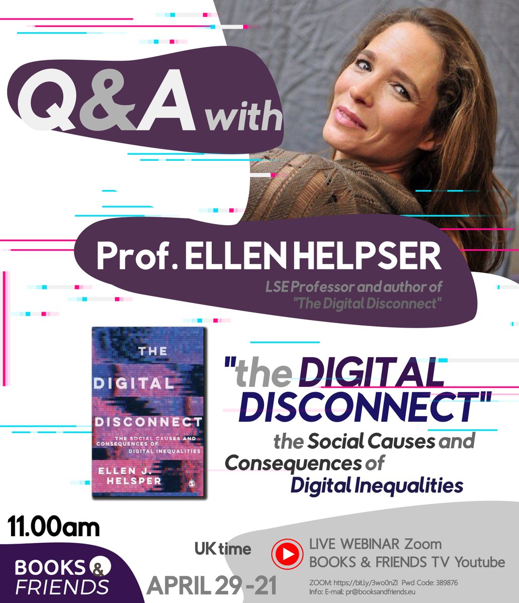 Another live Q&A is coming, guys! 

On April 29th (11am UK time), we will be presenting the new book of Prof. Ellen Helpser @EllenHel, the #DIGITALDISCONNECT, the Social Causes and Consequences of DIGITAL INEQUALITIES'.

Join the conversation!

Get more: bit.ly/3cTcMwU