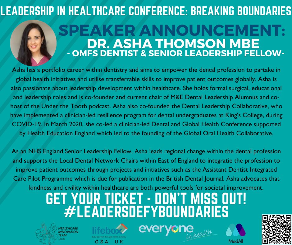 Announcing @DrAshaThomson, one of our inspiring speakers, talking in our 'Empowerment' Plenary about 'The "I" in Team'! GET YOUR TICKET: bit.ly/HITconf2021, support <a href="/lifeboxgsa/">Lifebox GSA UK</a> and develop your leadership through a day of insightful talks and sessions #LeadersDefyBoundaries