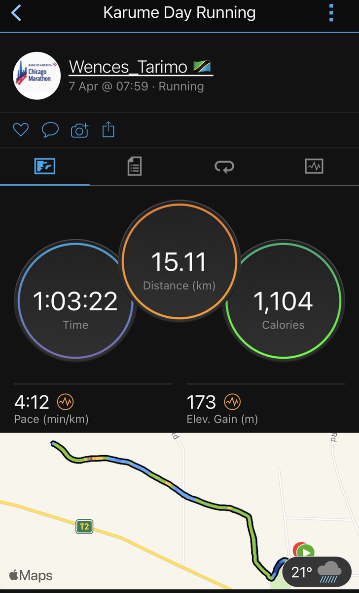 wences_tarimo42's tweet photo. #KarumeDay 17Km.
23 mns warmup run
40 mns tempo run
2 km cool down run
15 mns stretching.

#selfcompetition
#selfmotivation
#fitnessjourney 
#wences_42ta https://t.co/sbfMNbKNpm