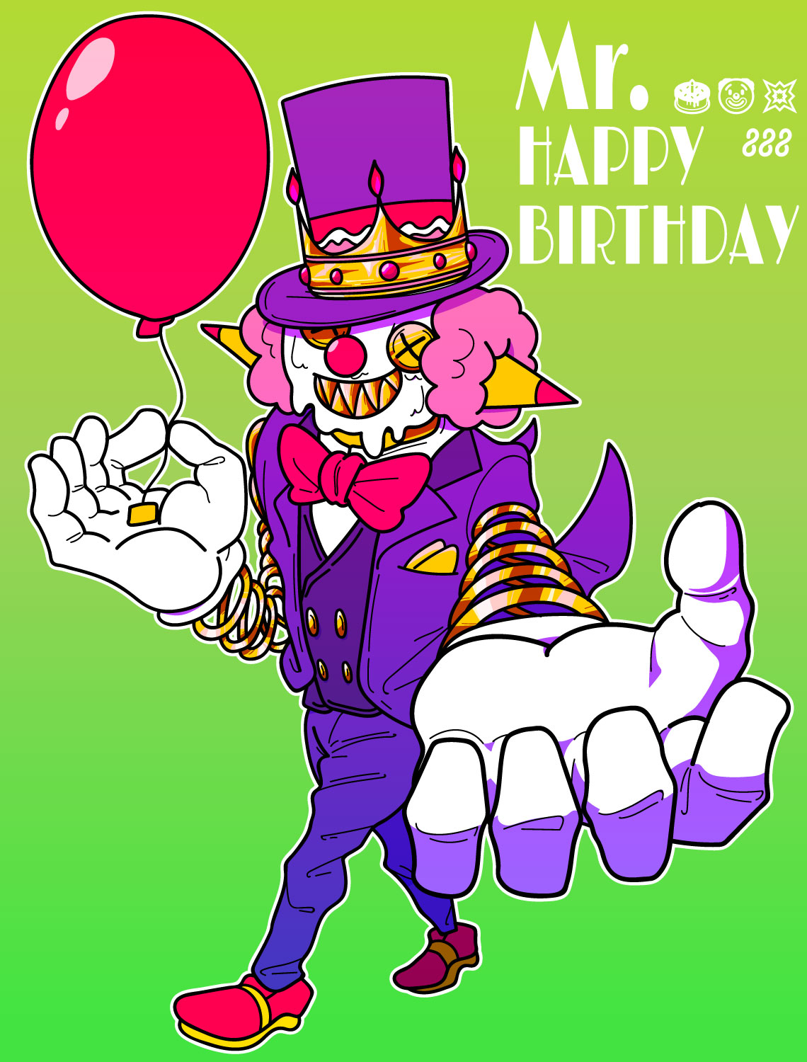 تويتر Hachimitsu イラストレーター على تويتر Mr Happy Birthday ヴィラン 今日も誰かのハッピーバースデー ド派手に爆弾ピエロがお祝いだ 絵文字３つでヒーロー ヴィランをキャラデザ イラスト Characterdesign T Co Wqi3ujjj87