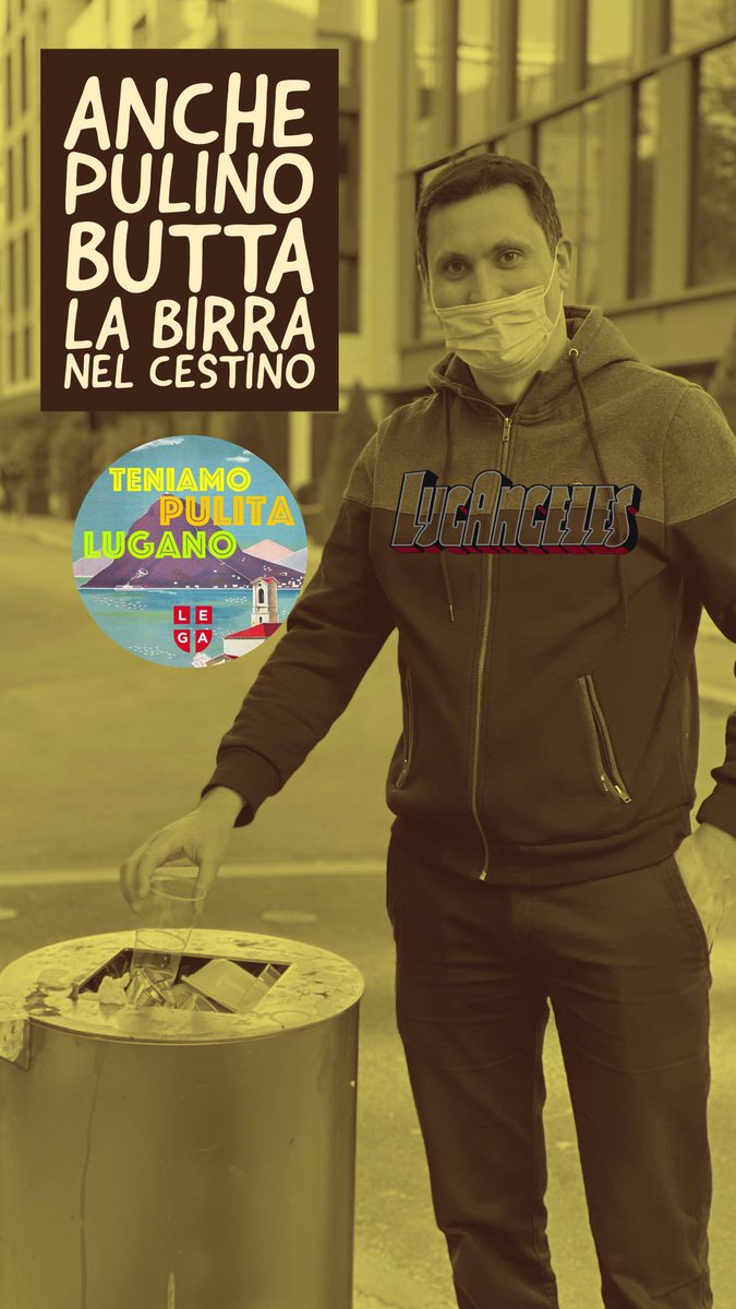 RodolfoPulino's tweet photo. Anche Pulino butta la birra nel cestino! Al via la nostra campagna di sensibilizzazione “Tieni pulita Lugano” #lugano #lugangeles #luganomycity #legalugano https://t.co/VBMQxVDUQ9