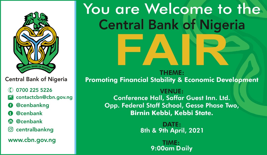 absmag's tweet photo. Here is an opportunity you wouldn't want to miss. The Central Bank of Nigeria would be having a Fair in Kebbi giving the good people of the State the chance to key into the programmes best suited for them. @KBStGovt https://t.co/iFhJ5cWfok