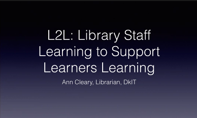 SETULibResInfo's tweet photo. Ann Cleary @DkITLibrary outlining the importance of the L2L project for library staff, looking at Professional Development as an ongoing process @ForumTL @itcarlow https://t.co/DkMLHprcwT