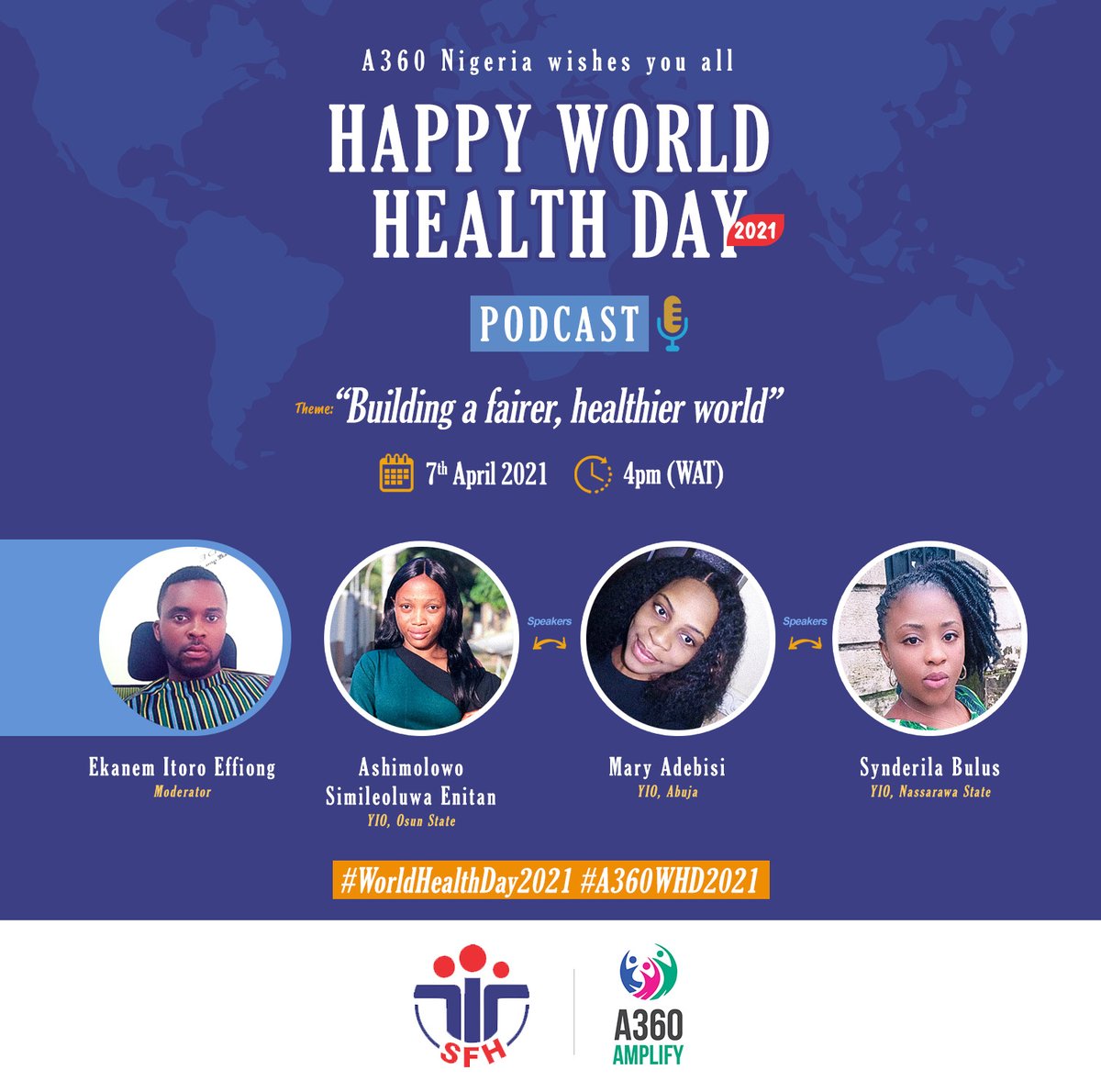 a360nigeria's tweet photo. We will publish the first episode of our podcast series by 4pm in celebration of World Health Day. We spoke to one of our favorite people, @MaryAdebisi4 @Mosimilolu_Ash @BulusSynderilla @CALLmeEKANEM  

Sit back and listen later! 
#WorldHealthDay2021 #A360WHD2021 https://t.co/dt4b2QERQO