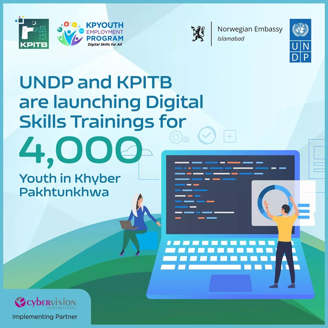 ZiaKBangashPK1's tweet image. KPITB and @UNDP_Pakistan to launch another career-defining opportunity for 4000 youth across Khyber Pakhtunkhwa with support from the Royal Norwegian Embassy. A step towards achieving the productivity gap between the job market and skill set. #TechDrivenKP