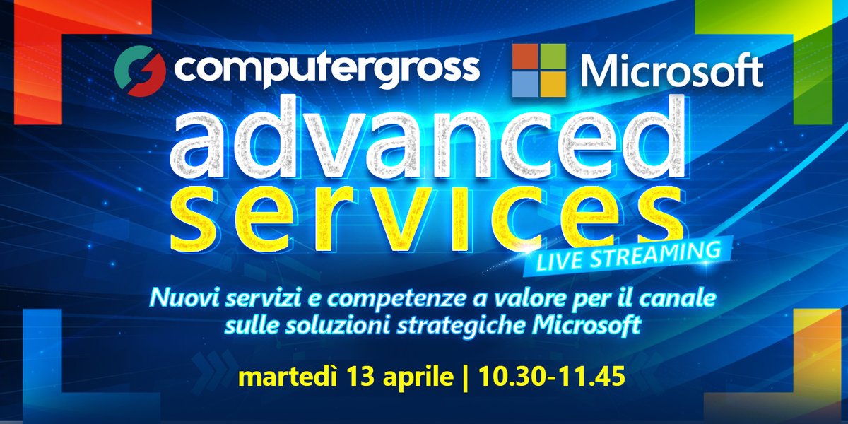 Advanced Services <a href="/Microsoft/">Microsoft</a>

Martedì 13 Aprile – 10.30
Un’offerta completa di tecnologie e servizi professionali con l’obiettivo di affiancare i Partner nella proposizione di competenze a valore sulle soluzioni strategiche #Microsoft.

PARTECIPA QUI >> computergross.it/cgross/mail_gr…