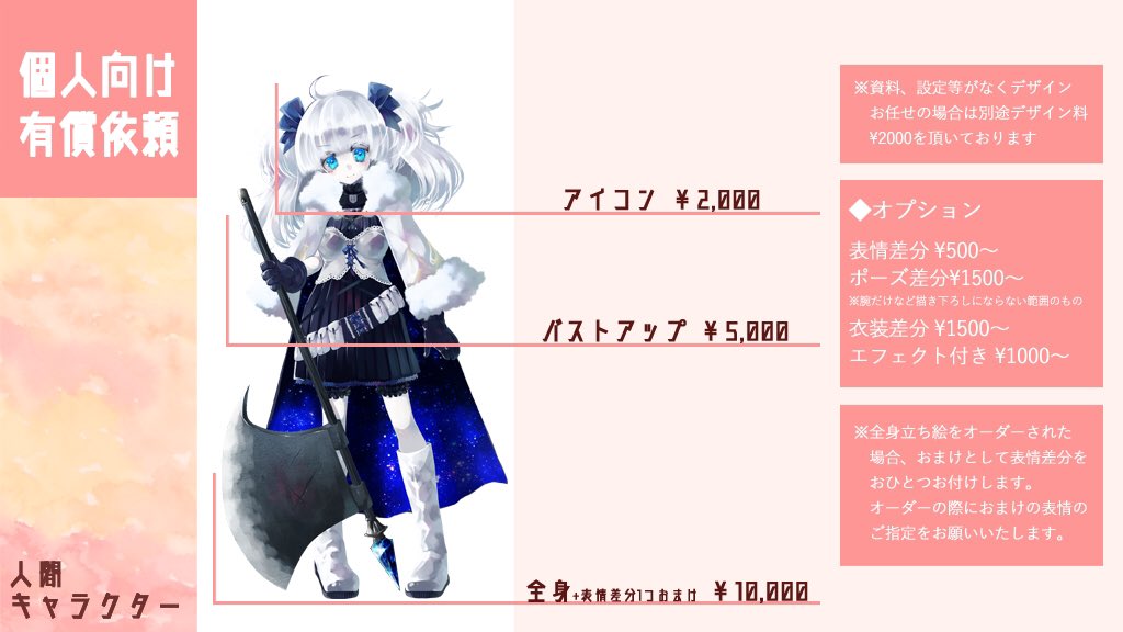 黒猫田忍 ご依頼受付中 個人様向け有償依頼受付中です Trpgの立ち絵 オリジナルモンスター キャラクターデザイン グッズ用イラスト 1枚絵などなんでもご相談ください 価格は最低価格となっております 4月まだ空きあります お願いします 過去絵は