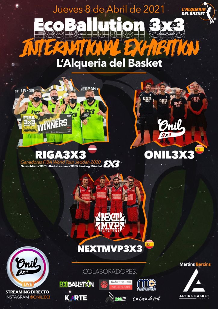 🔸I <a href="/ecoballution/">Ecoballution</a> 3x3 International Exhibition L’Alqueria del Basket🔸
🏀 Riga 3x3 <a href="/onil3x3/">Onil 3x3</a> @nextmvpbadalona 
📆 Jueves 8 de Abril de 2021
📍<a href="/LAlqueriaVBC/">L'Alqueria del Basket</a> Valencia, España
⏰ De 19:00h a 21:00h
📲 Streaming directo: instagram <a href="/onil3x3/">Onil 3x3</a>