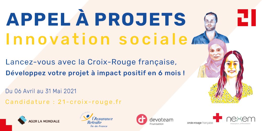 21CroixRouge's tweet photo. 🚀 Vous portez un projet à impact positif ? Vous aimeriez accélérer son développement en vous associant à des acteurs de référence comme la @CroixRouge et ses partenaires ? Rejoignez-nous !
Notre appel à projets est ouvert jusqu'au 31 mai 2021 minuit. 👉 https://t.co/RmWankZ7Hi https://t.co/W6xgIYsldh