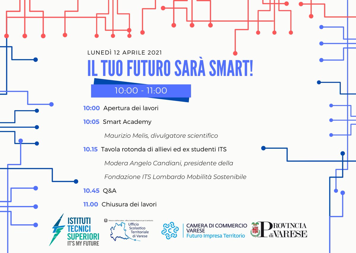 Il tuo futuro sarà Smart! Titolo benaugurale per l'iniziativa di orientamento post diploma promossa da UST, Provincia di Varese, <a href="/vacamcom/">Camera di Commercio</a> e Fondazioni #ITS. Un webinar informativo con Maurizio Melis in programma lunedì 12 aprile dalle 10.00 sulla formazione offerta dagli #ITS