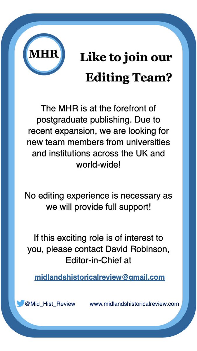 We're expanding our team! Email us to find out more about opportunities to join our editorial team #twitterstorians #PGR #history