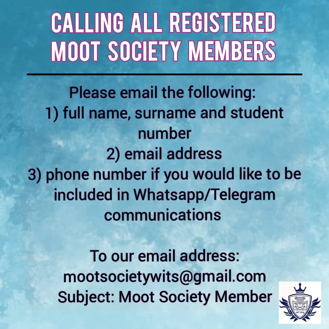 If you are a registered Moot Society member, please send us an email with your details so we can keep you informed. If you want to be added to the WhatsApp group chat, please dm us and we will send you the link!