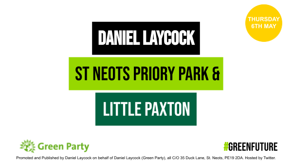 BIG ANNOUNCEMENT 

It is a great honour to have been selected as the @HuntsGreens candidate for #StNeots #PrioryPark & #LittlePaxton in this year's County Council Election.

#GreenFuture #VoteGreen2021 @EastGreenParty @huntspost