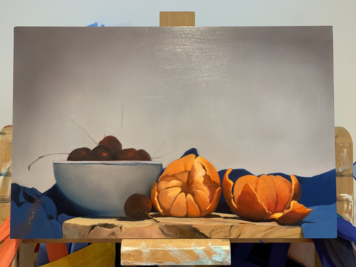 DeanWilsonArt's tweet photo. Little more work on this still life piece. The basic colour underpainting is done. Essentially the broad strokes before any detail is added - but it gives a solid foundation :) https://t.co/kduqF5EZUs