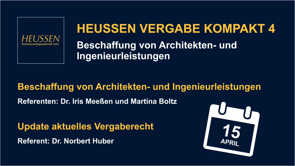 HEUSSEN_RA's tweet photo. Kommende Woche findet am 15.04.2021 von 9.00-11.00 Uhr unser #Webinar der Reihe "#Vergabe Kompakt" zum Thema "Beschaffung von #Architekt|en- und #Ingenieur|leistungen" statt. 

Schnelle und kostenfreie Registrierung unter: https://t.co/BSkQYnBO8j. 

Wir freuen uns auf Sie!🤗🖥️💡 https://t.co/xaN7Hz83Vc