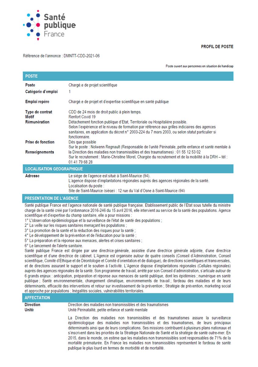 maude_marillier's tweet photo. [#Offredeposte] Vous avez envie de travailler sur la #SantéMentale ? Santé publique France recrute pour 24 mois un chargé de projet scientifique pour la mise en œuvre d'un dispositif de surveillance pérenne de la santé mentale de l'enfant!
🖊️A vos CV et lettre de motivation ! https://t.co/1eXKriJEd5
