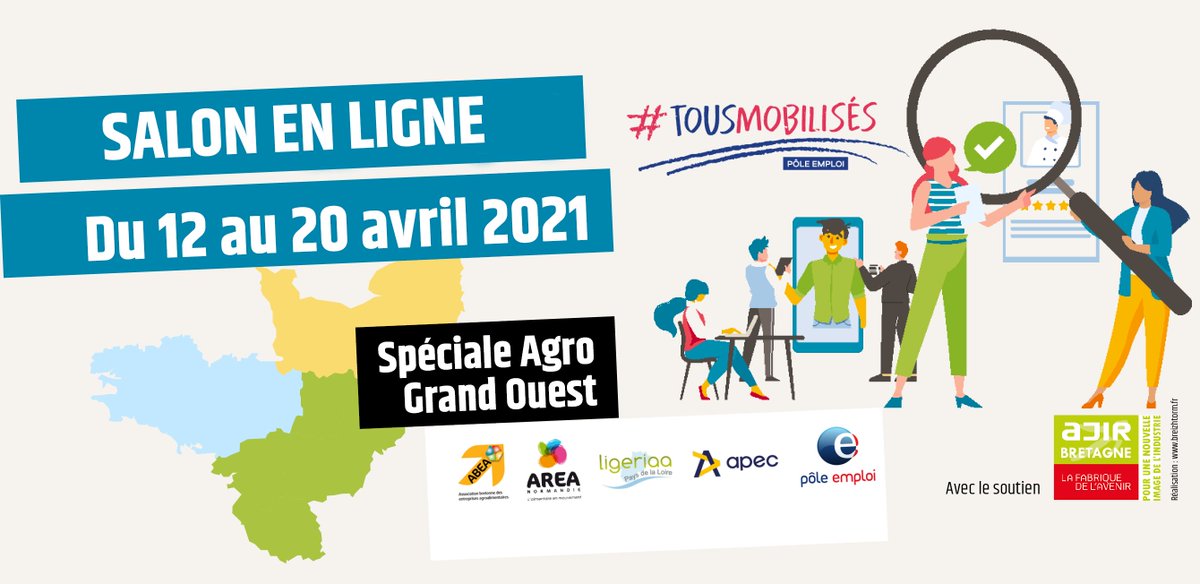 FTravail_PDL's tweet photo. [🗓️A vos agendas !] Du 12 au 20 avril 2021, @ligeriaa, @pole_emploi et @Apecfr organisent un salon en ligne pour mettre en avant les entreprises #agroalimentaires du Grand Ouest, leurs offres d’#emploi et la diversité de leurs métiers. Pour tout savoir👇
https://t.co/pjkQ7uzVse https://t.co/o5iMA7z80b