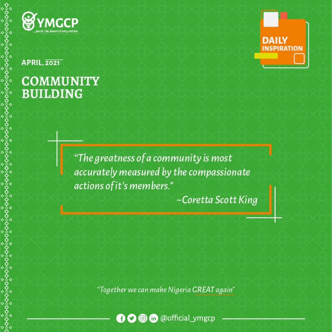 Official_ymgcp's tweet photo. How many our individual actions are will define the greatness our community will witness.
#wednesdaythought 
#YMGCP https://t.co/K73xRidWA2